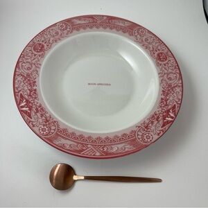 Porcelain coral and pink 8 1/2 “ bowl with stainless steel spoon in rose gold